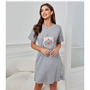 NWT "Meow or Never" Gray Kitty Cat Short Sleeve Sleepshirts Nightgown pajamas L